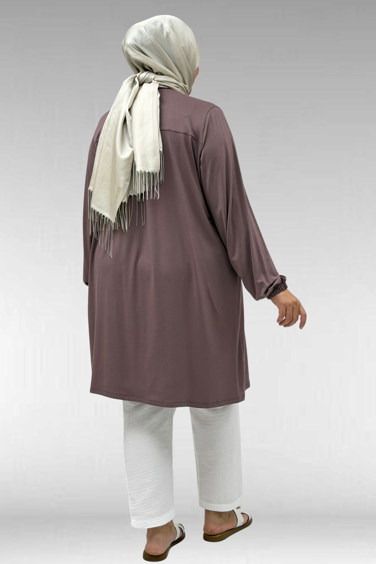 38014 Büyük Beden  Basic Penye Tunik - Vizon