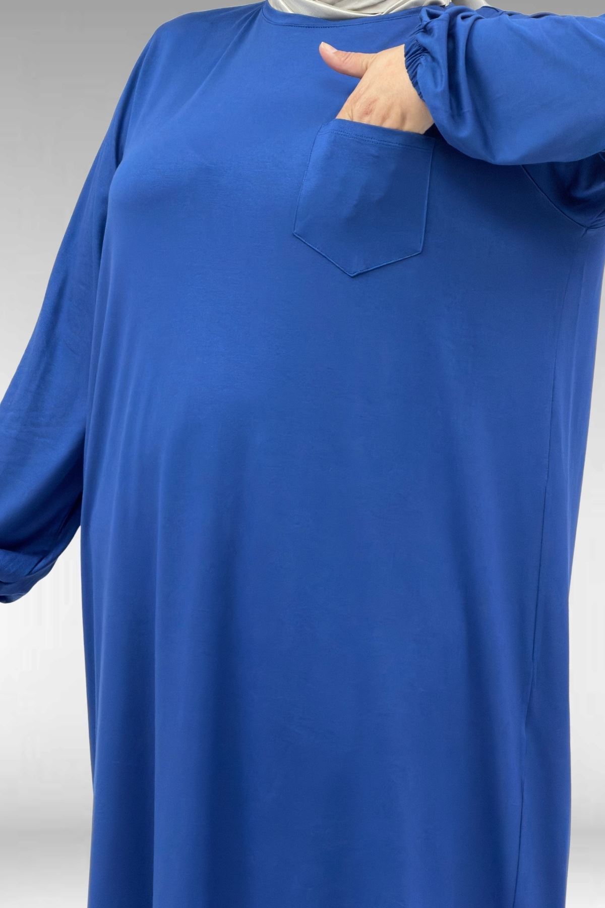 38014 Büyük Beden  Basic Penye Tunik - İndigo