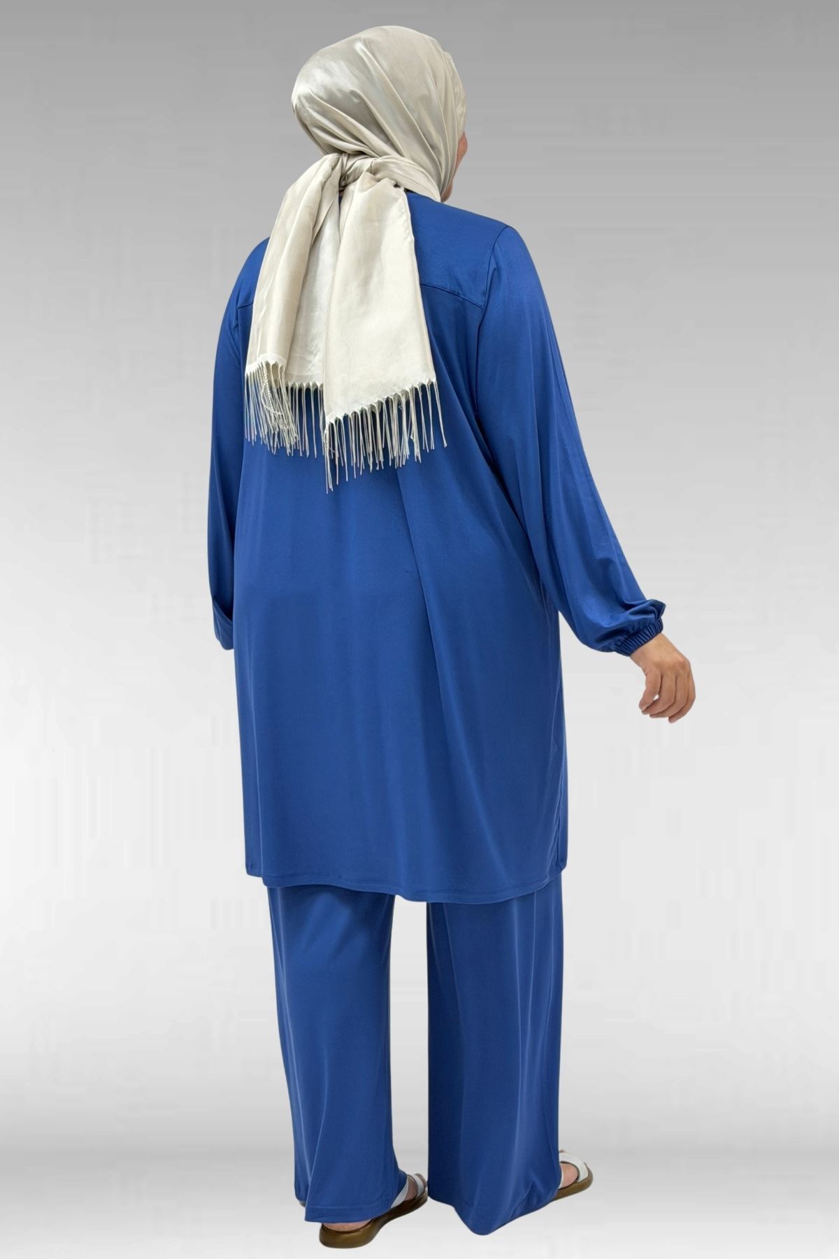 38014 Büyük Beden  Basic Penye Tunik - İndigo