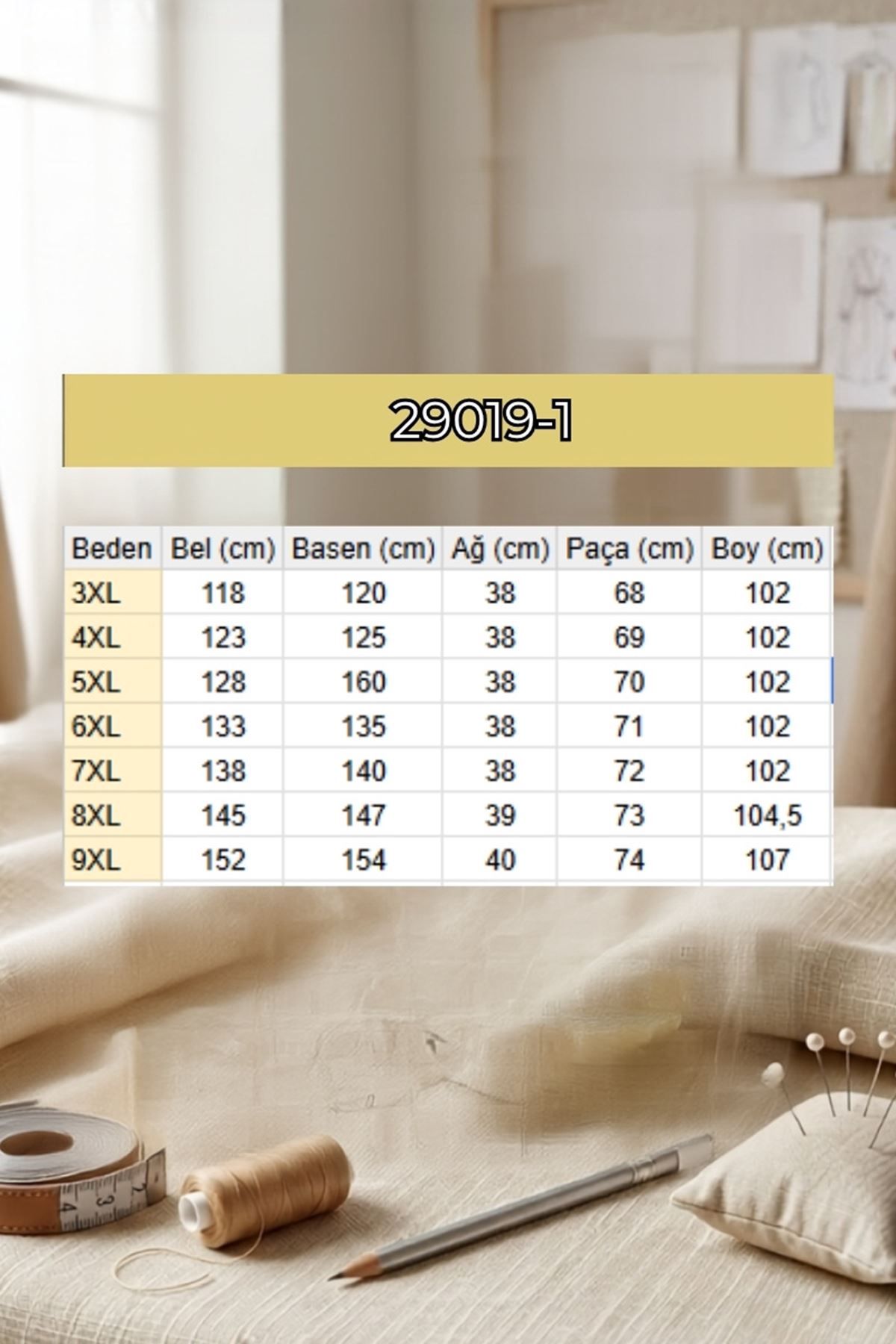 29019-1 Büyük Beden Beli Lastikli Bolpaça Pantolon - Ekru
