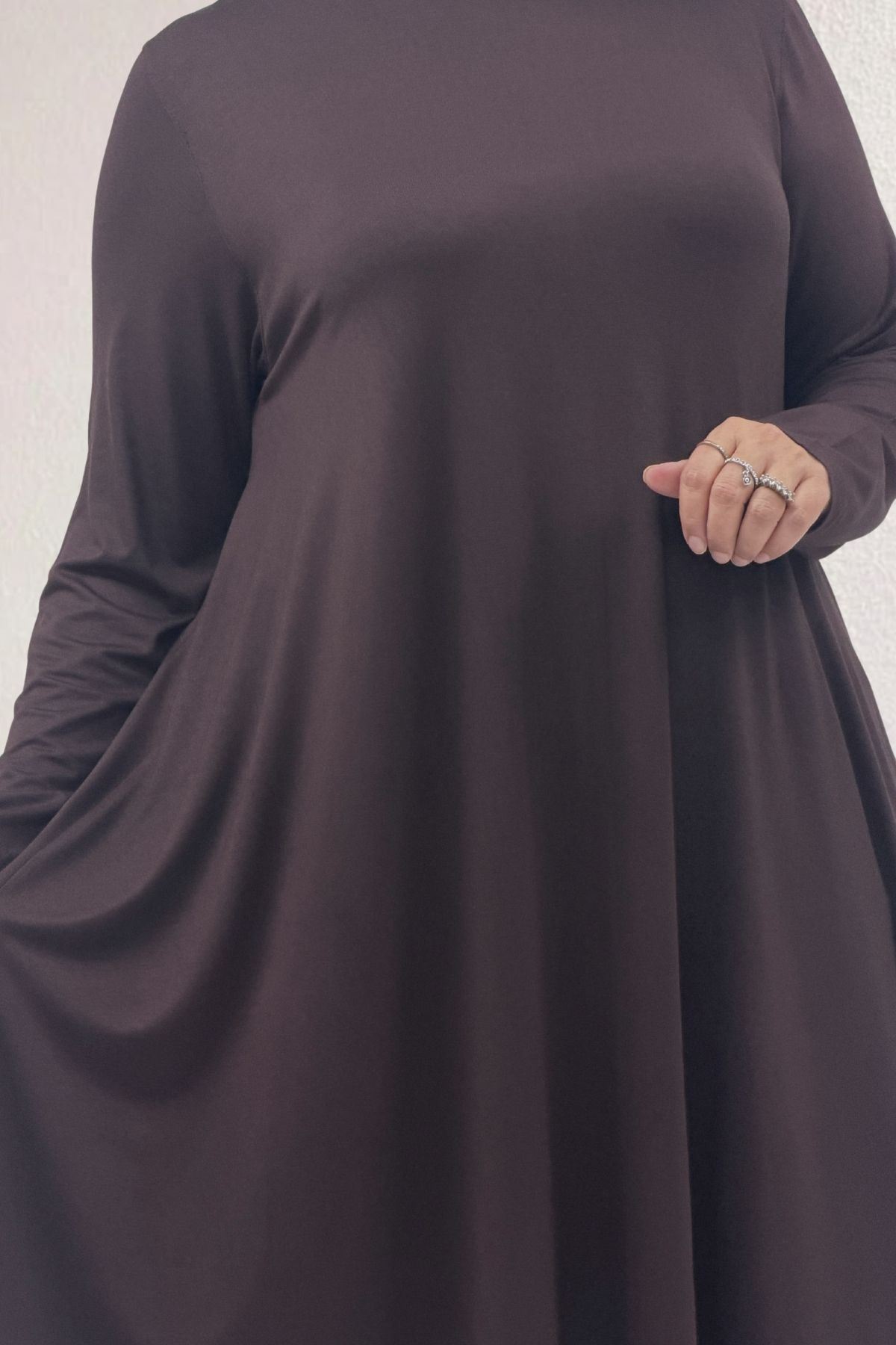 28016 Büyük Beden Mevlana Penye Tunik - Kahve