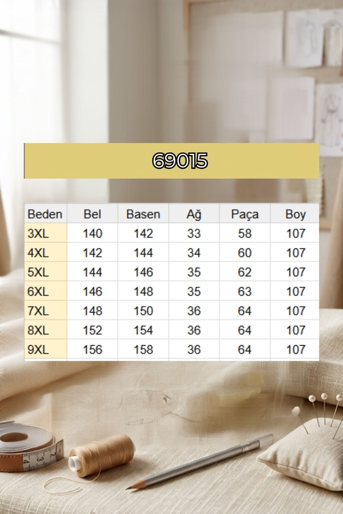 69015 Büyük Beden Bolpaçalı Beli Lastikli Nora Pantolon - Bej
