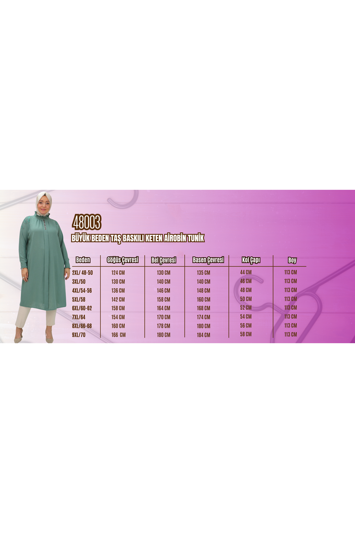 T-48003 Büyük Beden Defolu Taş Baskılı Keten Airobin Tunik- Siyah