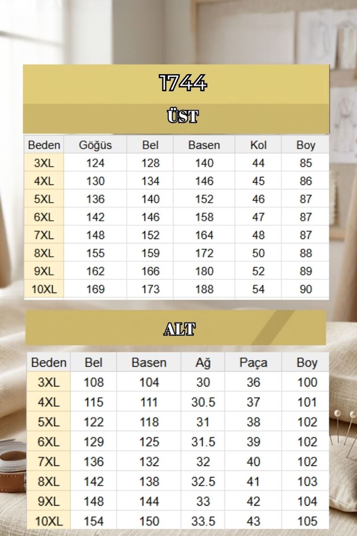 1744 Büyük Beden Uzunkol Tesettür Mayo Takım - Yaprak Desen Ekru