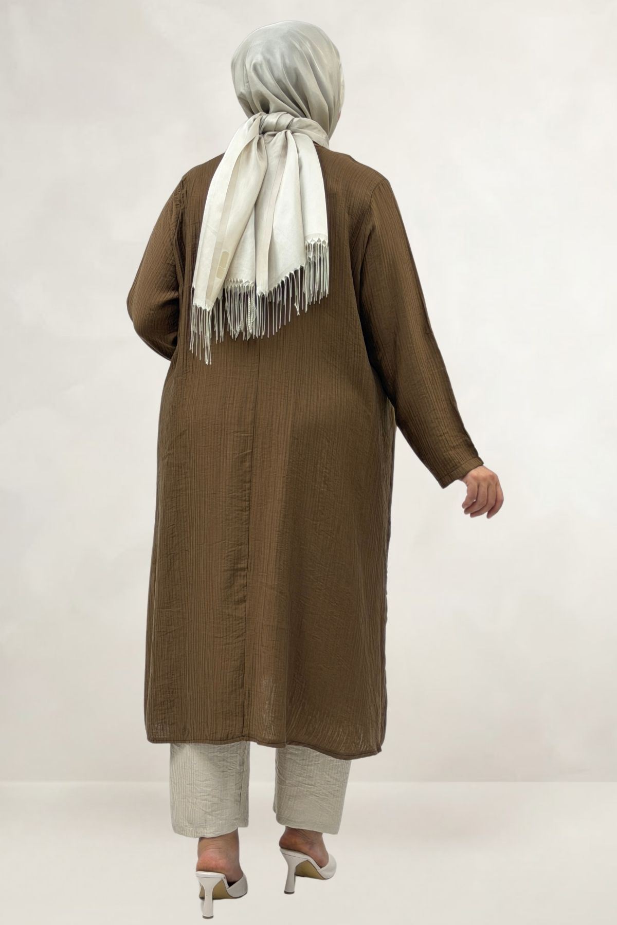 68077 Büyük Beden.Yanları Yırtmaçlı Double Tensel Tunik - Taba
