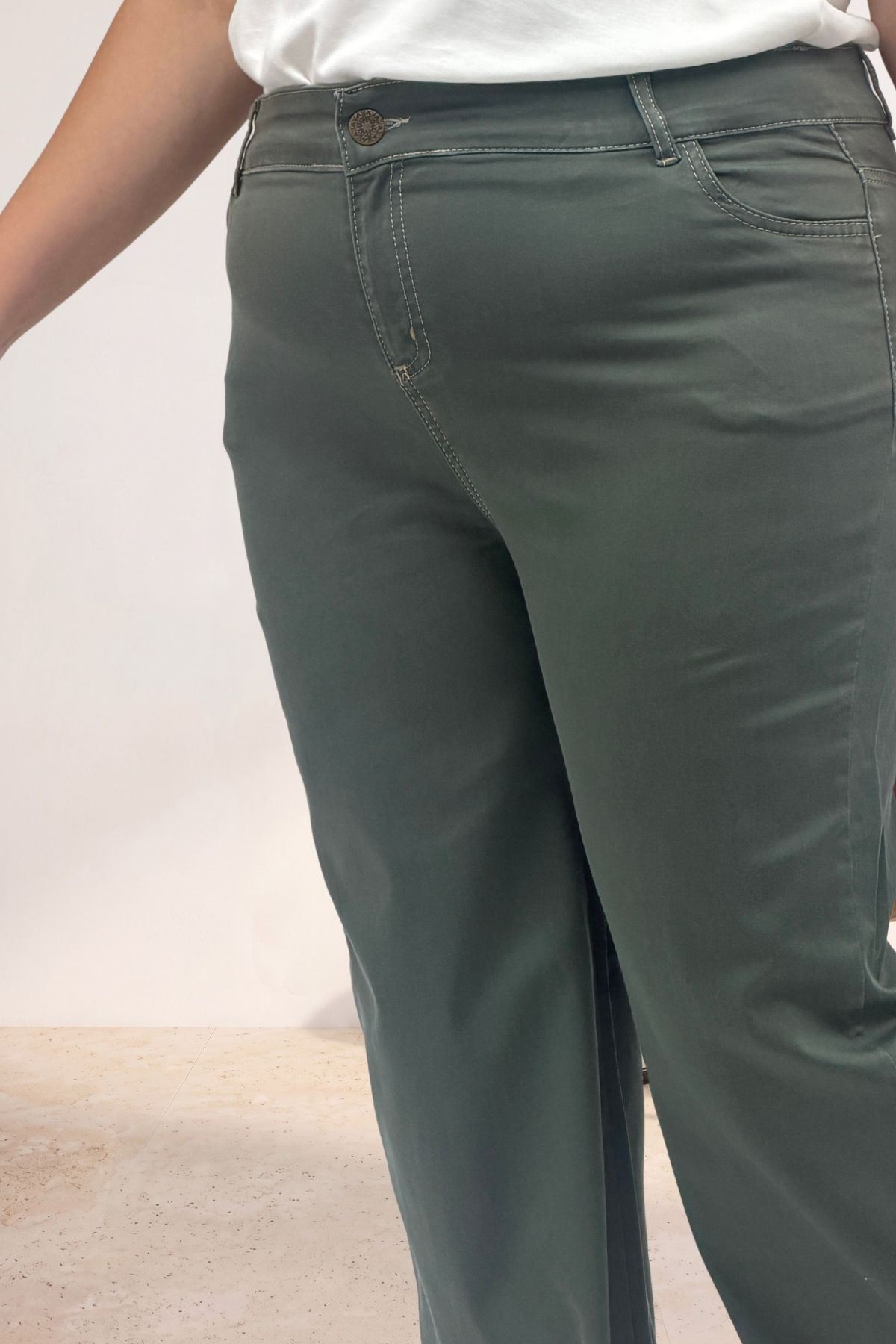 5051 Cep Detaylı Borupaça Gabardin Pantolon - Haki