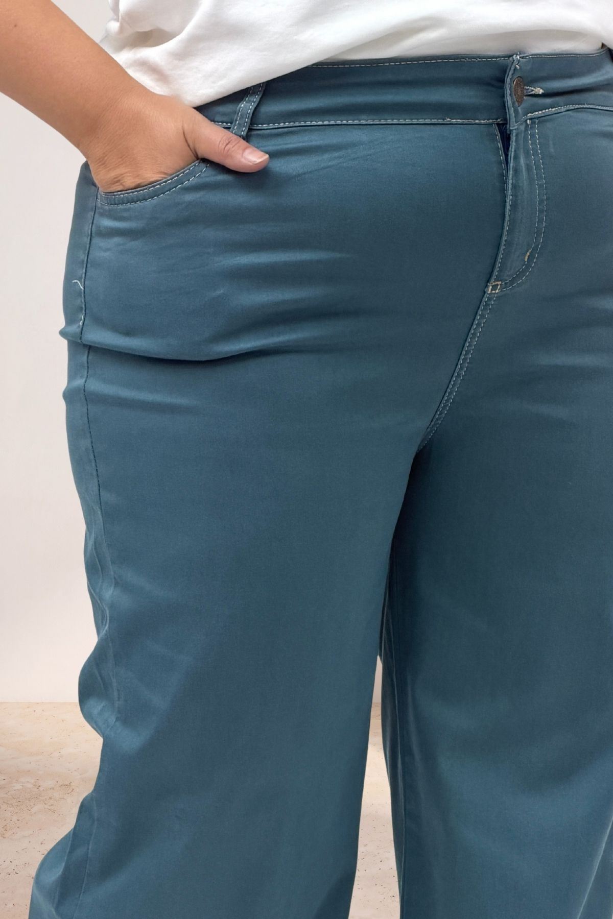 5051 Cep Detaylı Borupaça Gabardin Pantolon - Petrol