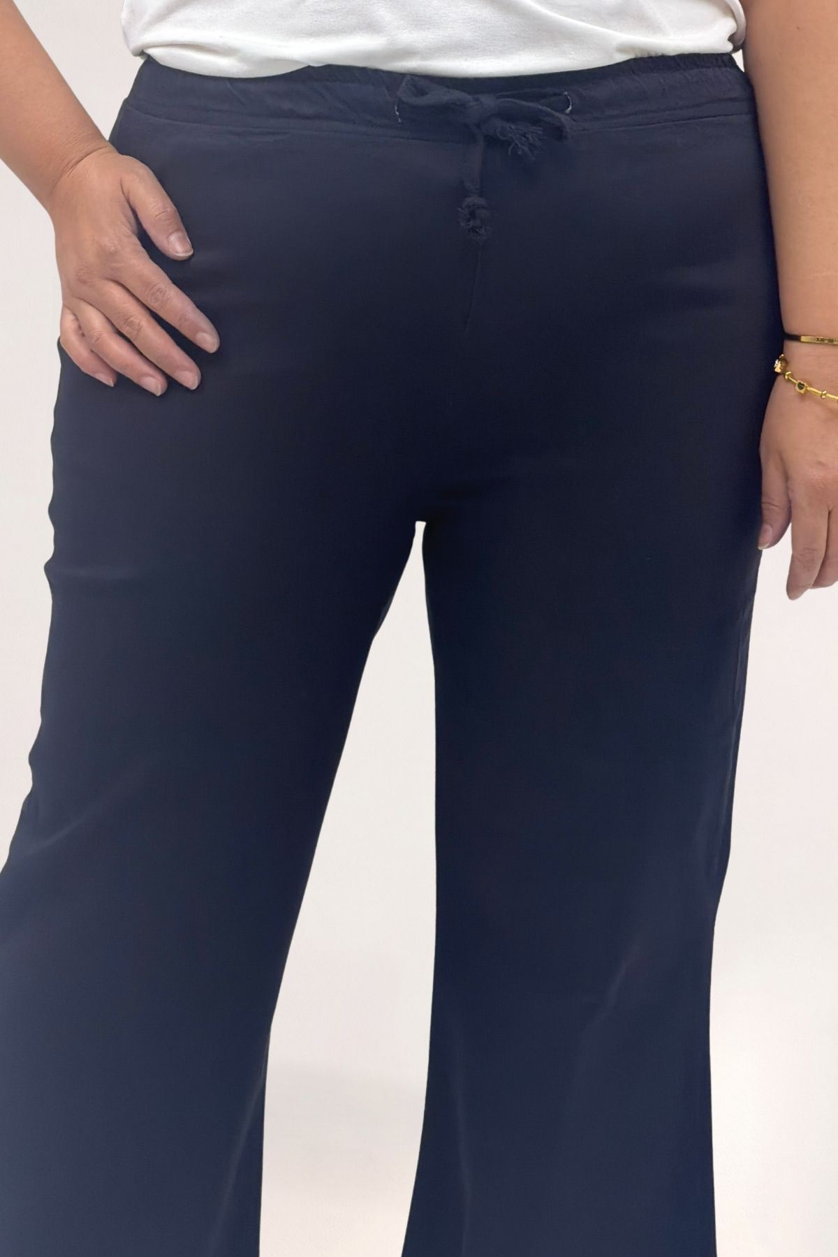 5041 Beli Bağcıklı İspanyol Paça Pantolon - Siyah