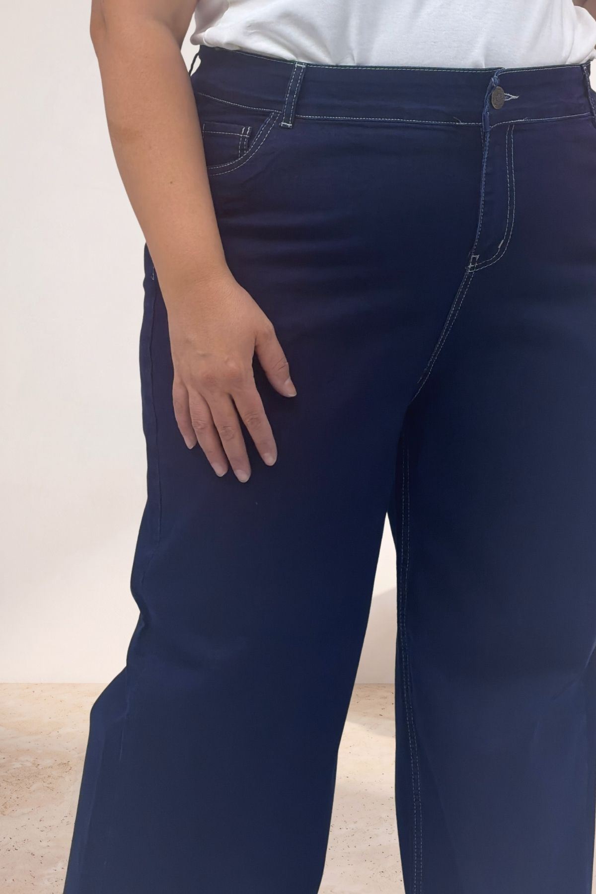 5051S Cep Detaylı Bol Paça Kot Pantolon - Koyu Mavi