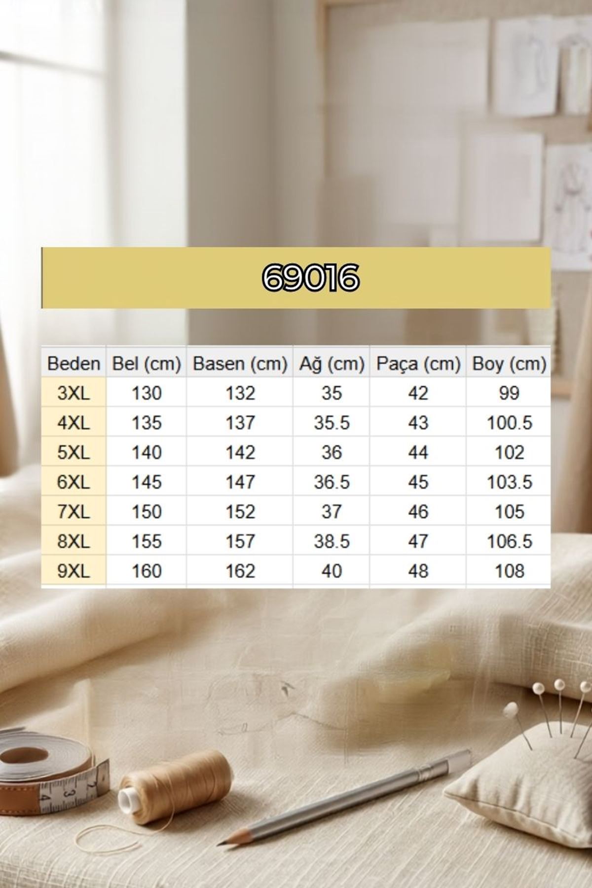 69016 Büyük Beden Beli Lastikli Cepli Jakar Pantolon - Siyah