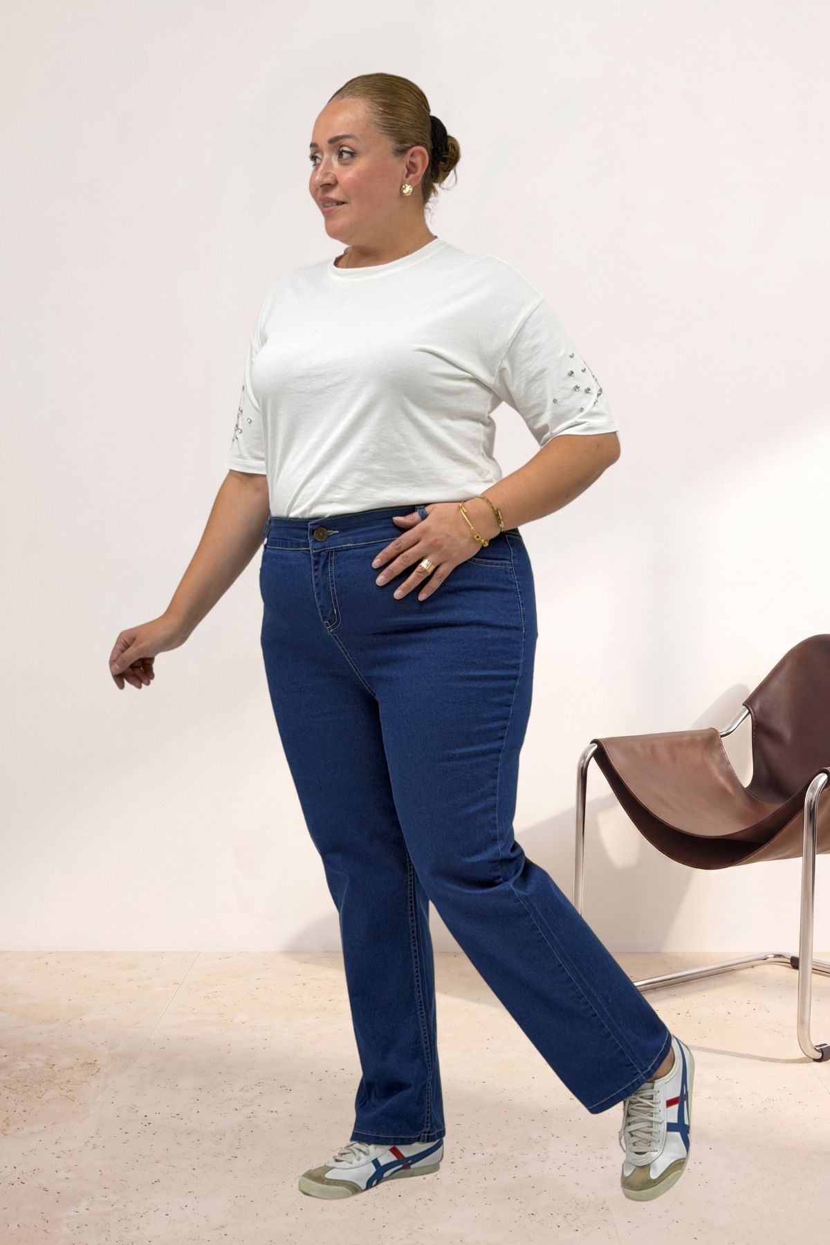 5053S Boru Paça Kot Pantolon - Mavi