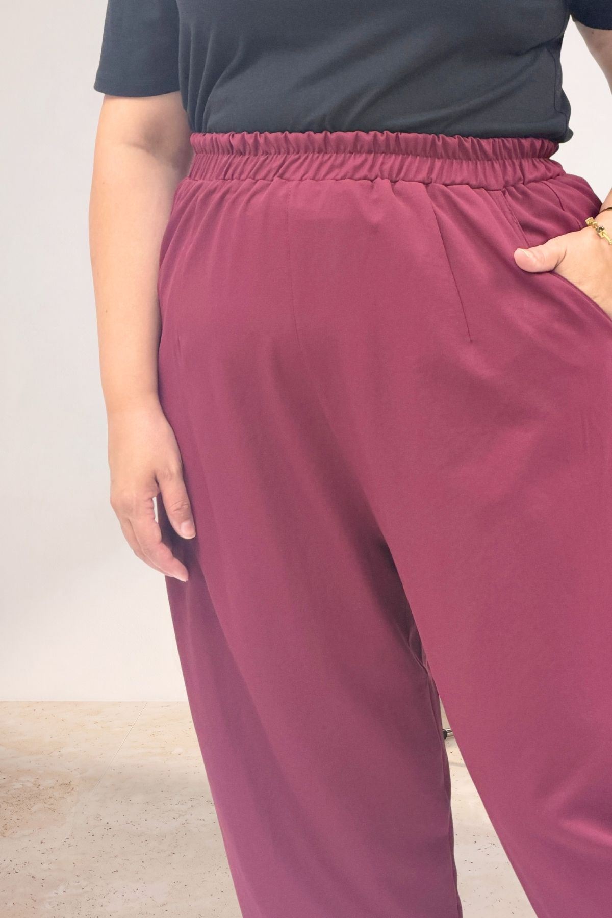 69021 Büyük Beden Beli Lastikli Nora Şalvar Pantolon - Bordo