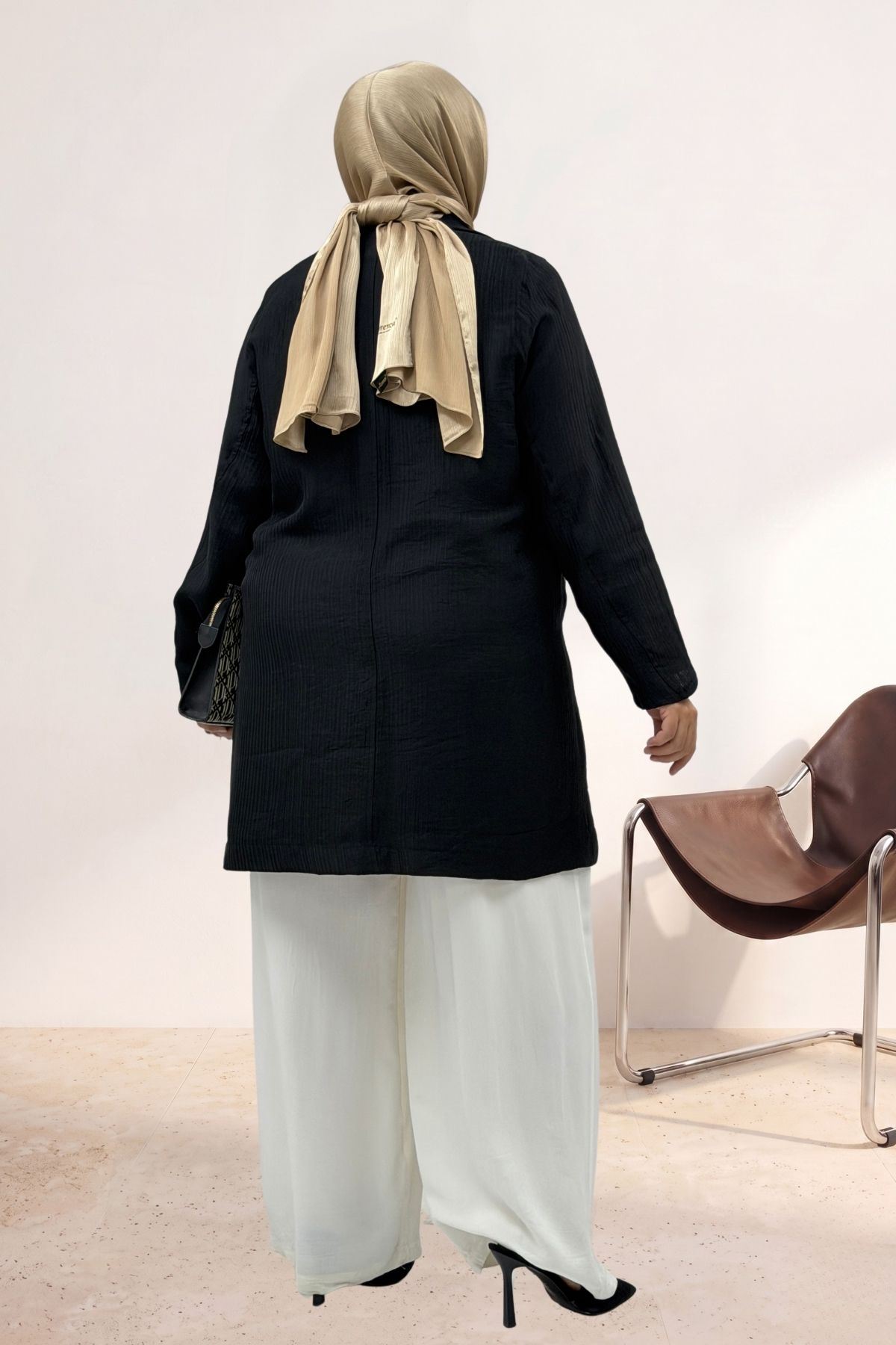 63016 Büyük Beden Mostralı Blazer Double Tensel Ceket - Siyah