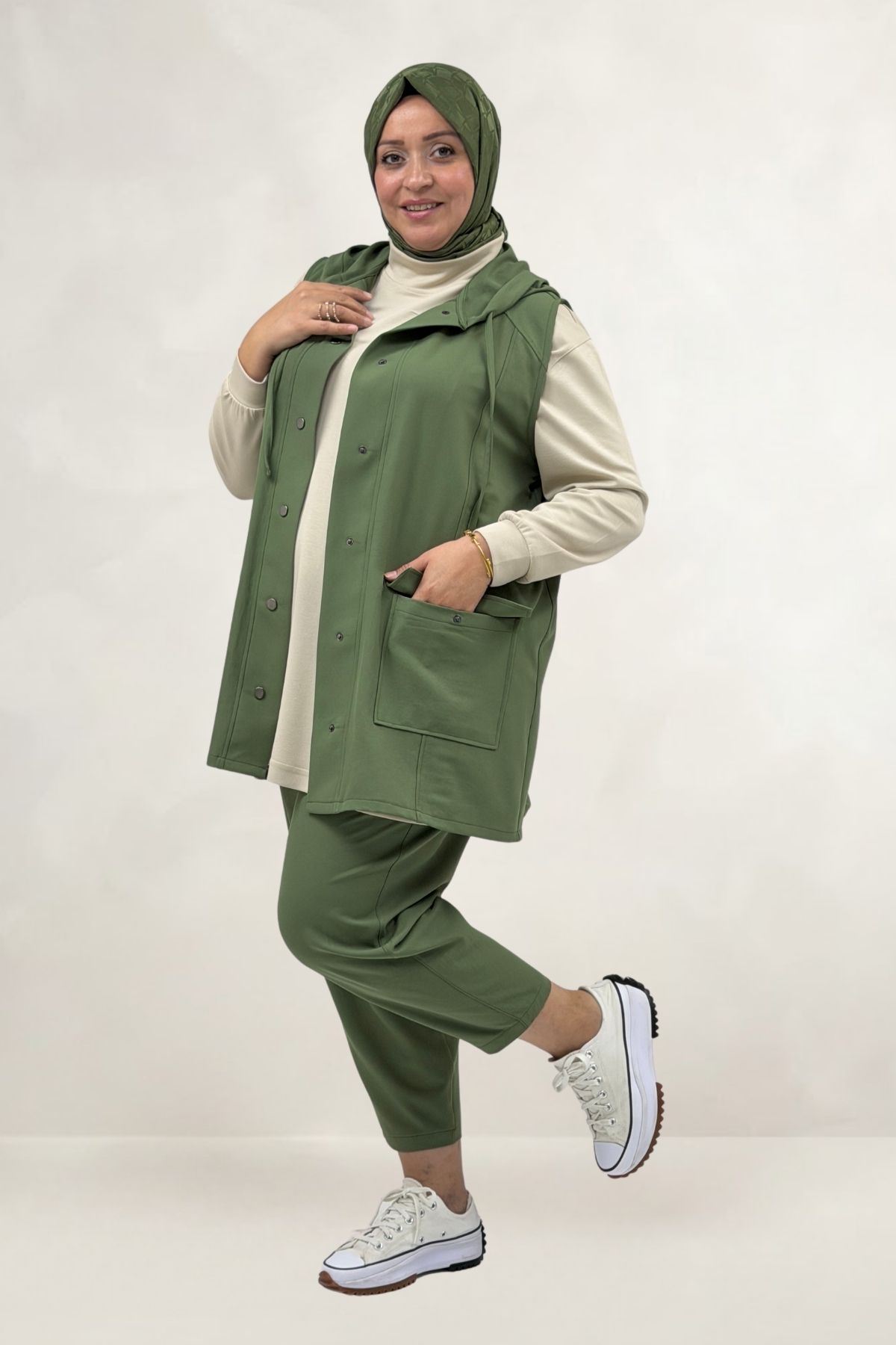 67057 Büyük Beden Yelek-Pantolon Nora Takım - Nefti