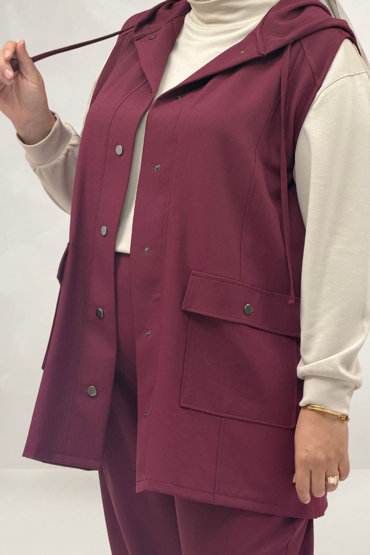 67057 Büyük Beden Yelek-Pantolon Nora Takım - Bordo
