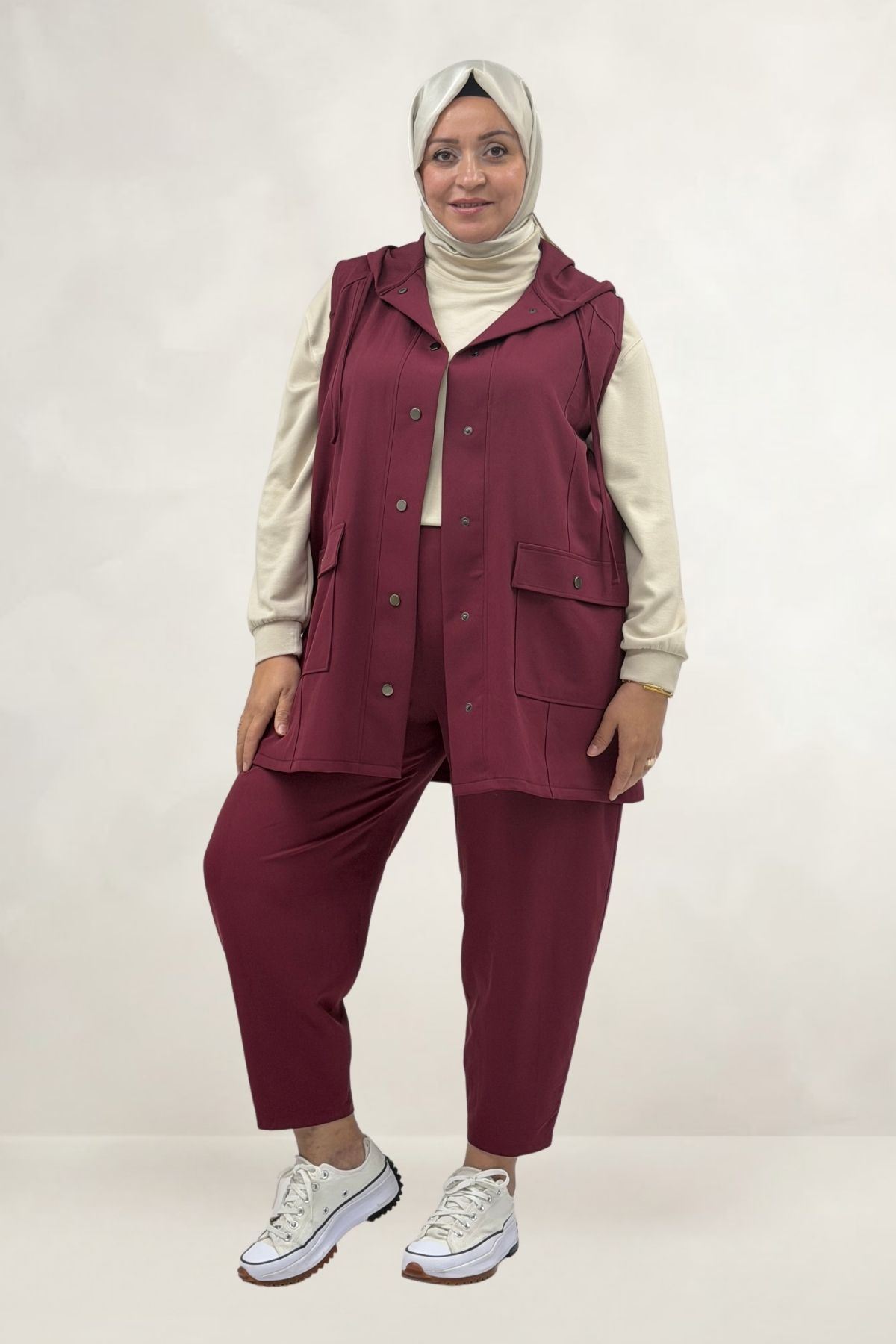 67057 Büyük Beden Yelek-Pantolon Nora Takım - Bordo