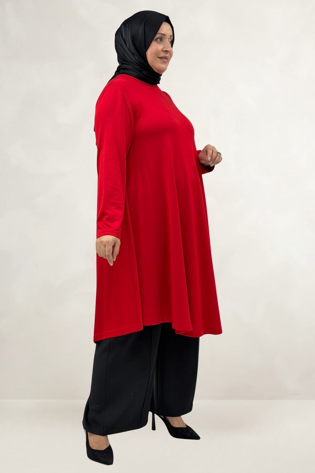 68090  Büyük Beden Modal Mevlana Tunik - Kırmızı
