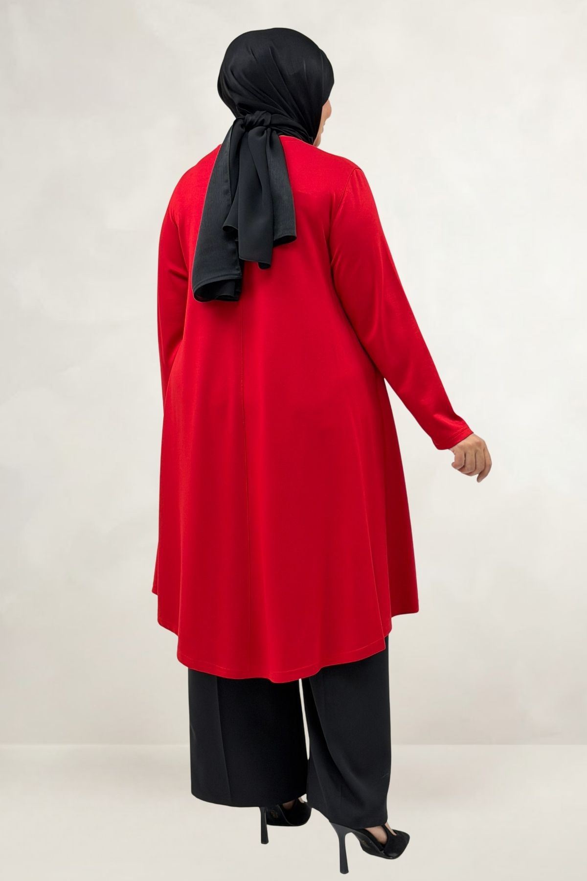 68090  Büyük Beden Modal Mevlana Tunik - Kırmızı