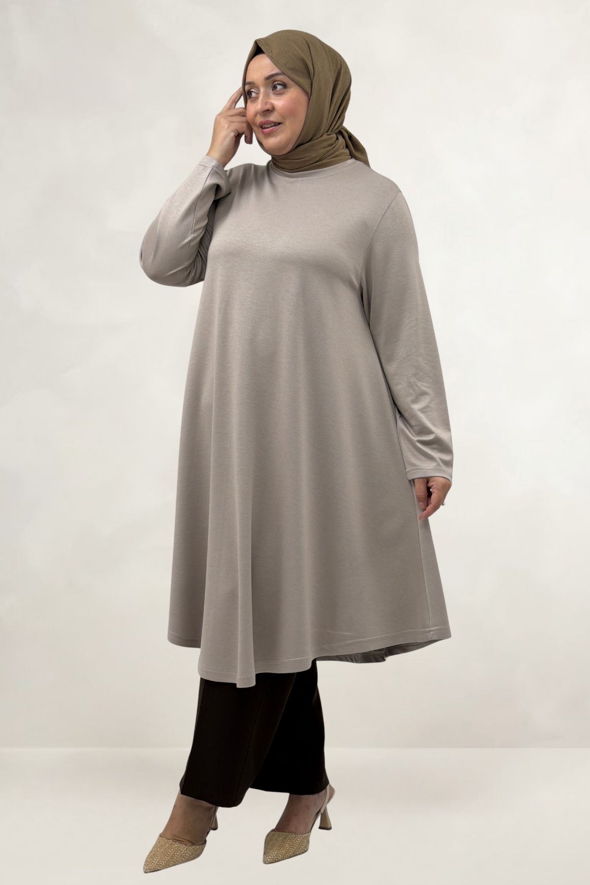 68090  Büyük Beden Modal Mevlana Tunik - Bej