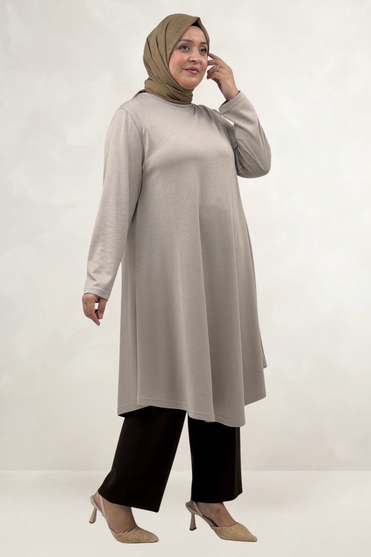 68090  Büyük Beden Modal Mevlana Tunik - Bej