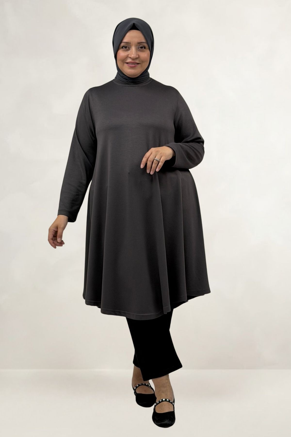 68090  Büyük Beden Modal Mevlana Tunik - Antrasit