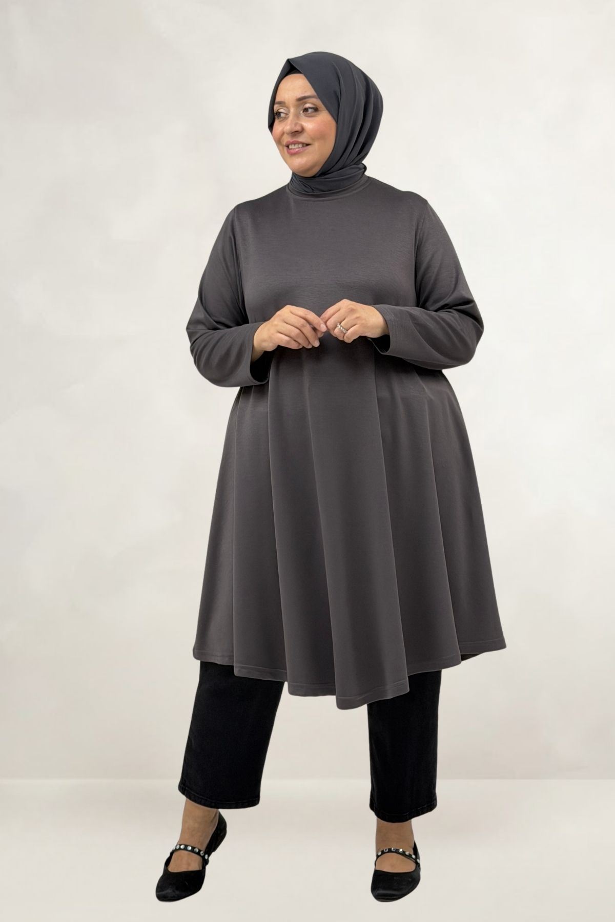 68090  Büyük Beden Modal Mevlana Tunik - Antrasit