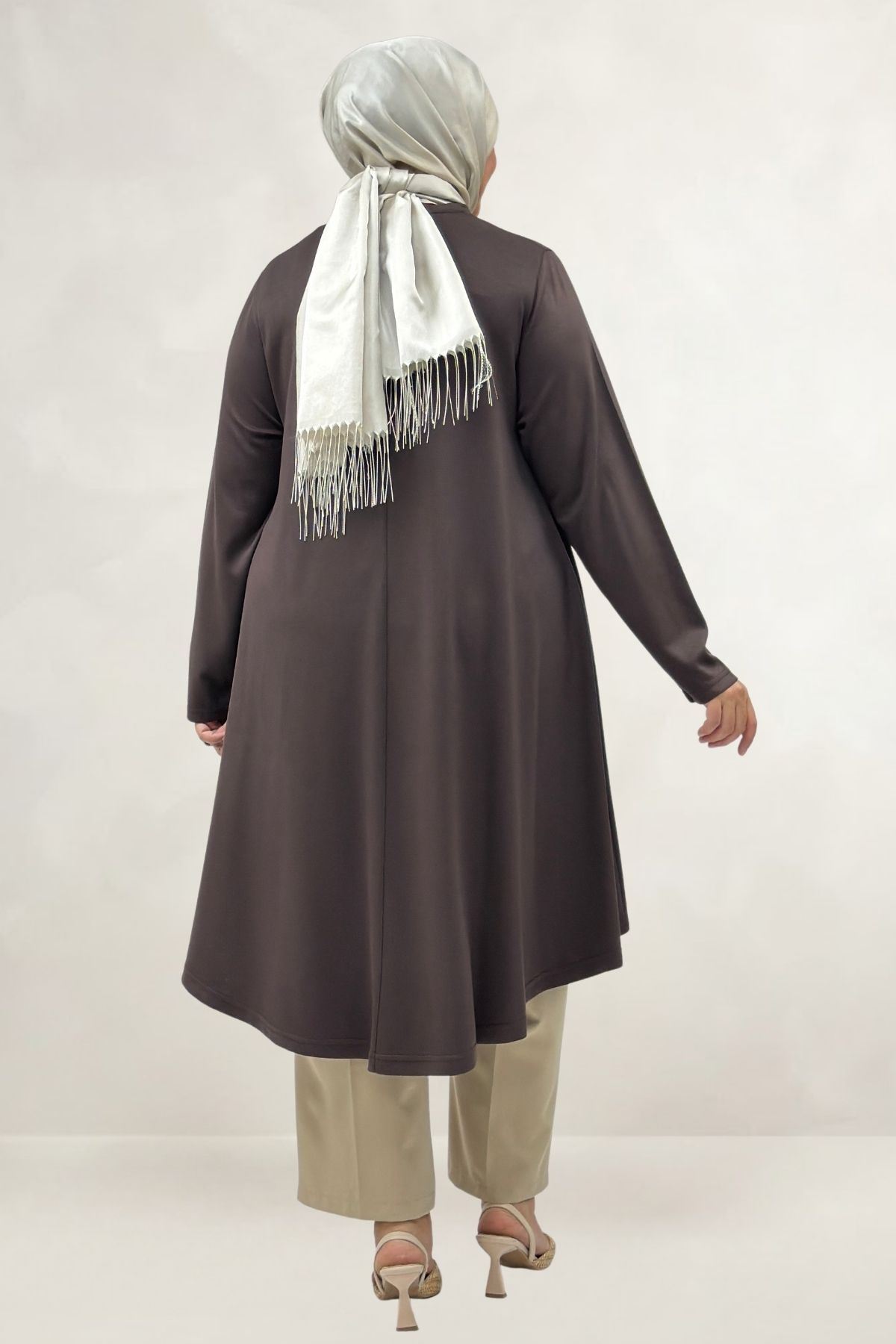 68090  Büyük Beden Modal Mevlana Tunik - Kahve