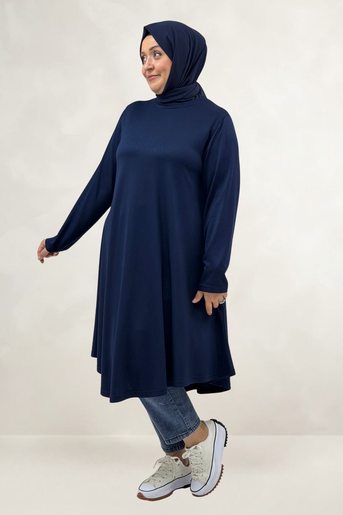 68090  Büyük Beden Modal Mevlana Tunik - Lacivert