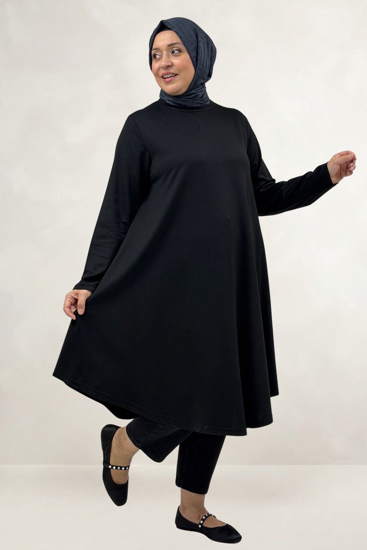 68090  Büyük Beden Modal Mevlana Tunik - Siyah