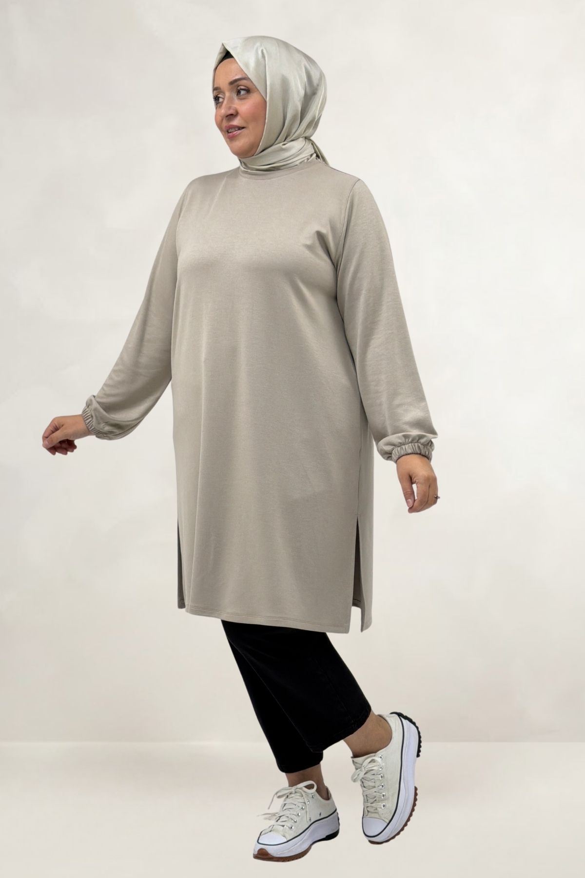 68080 Büyük Beden Basic Modal Tunik - Bej