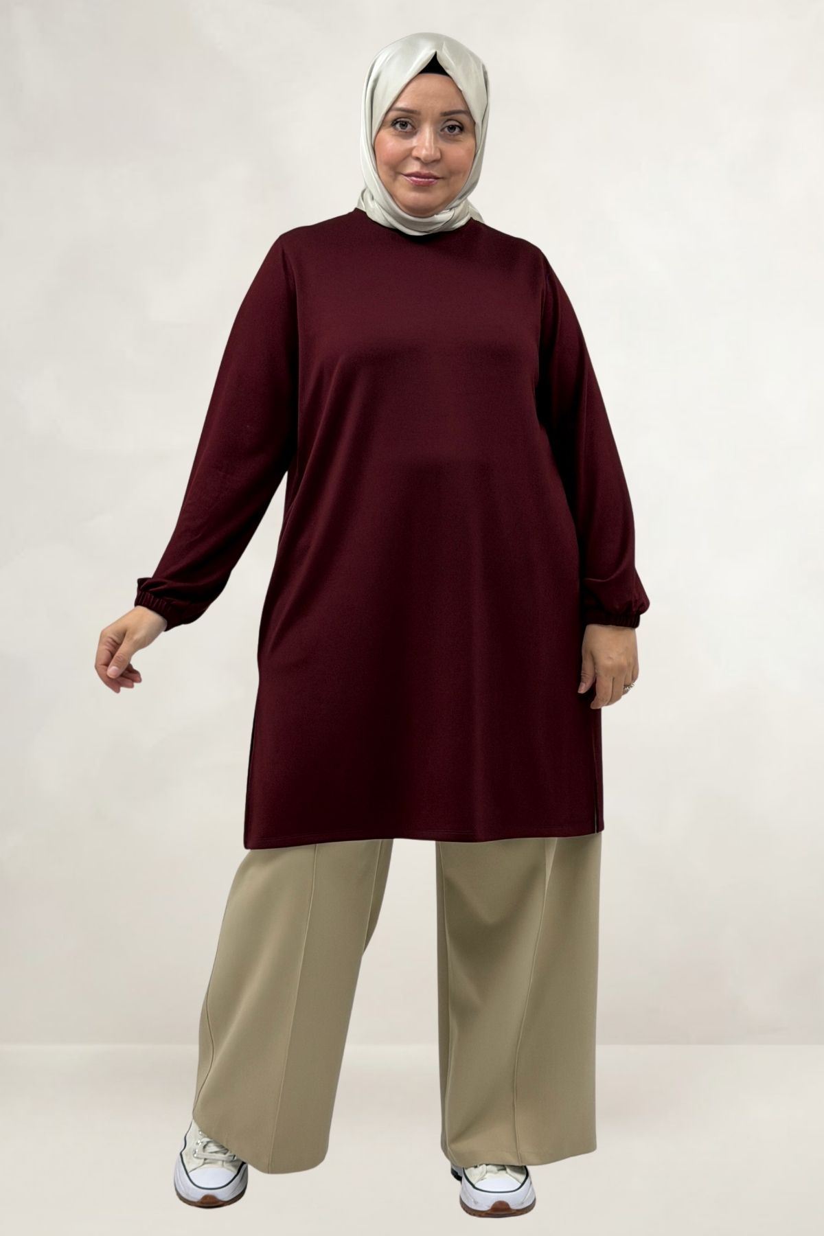 68080 Büyük Beden Basic Modal Tunik - Bordo