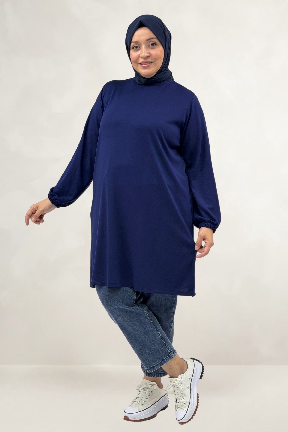 68080 Büyük Beden Basic Modal Tunik - Lacivert