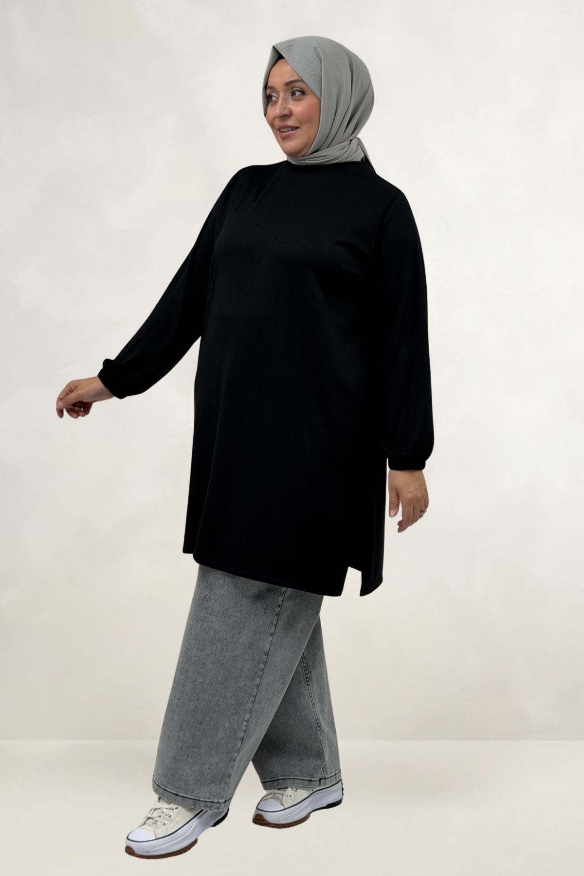 68080 Büyük Beden Basic Modal Tunik - Siyah