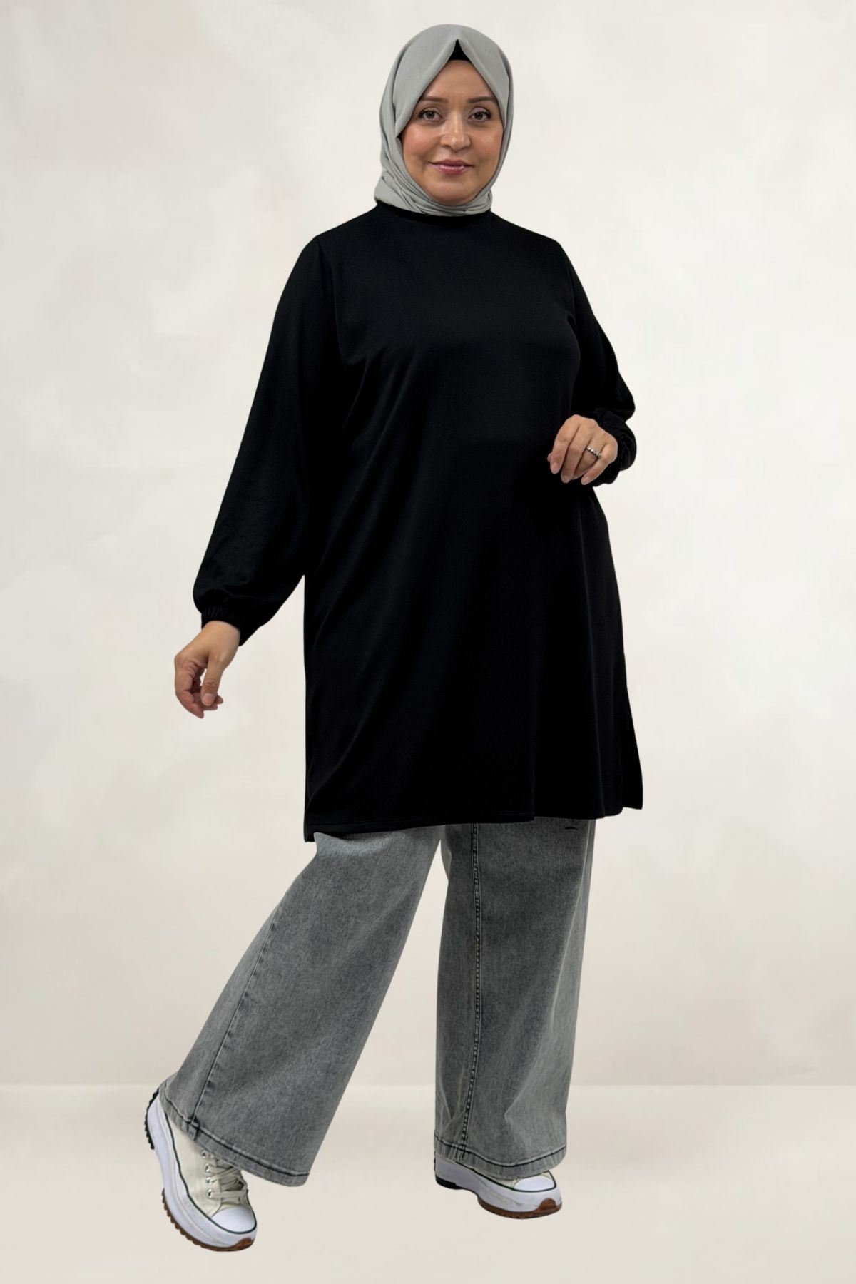 68080 Büyük Beden Basic Modal Tunik - Siyah