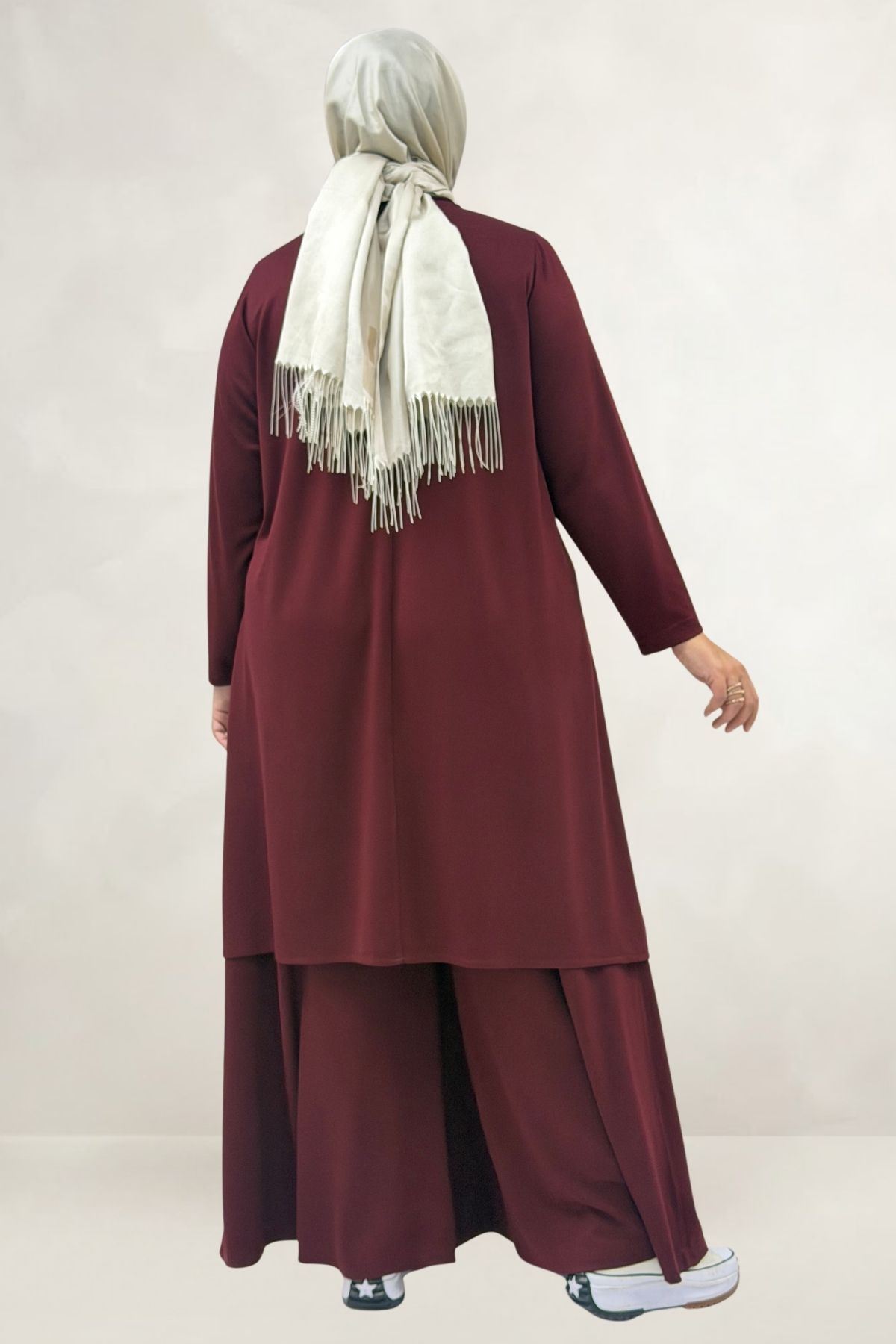 68086 Büyük Beden Eteği Oval Kesim Modal Tunik - Bordo