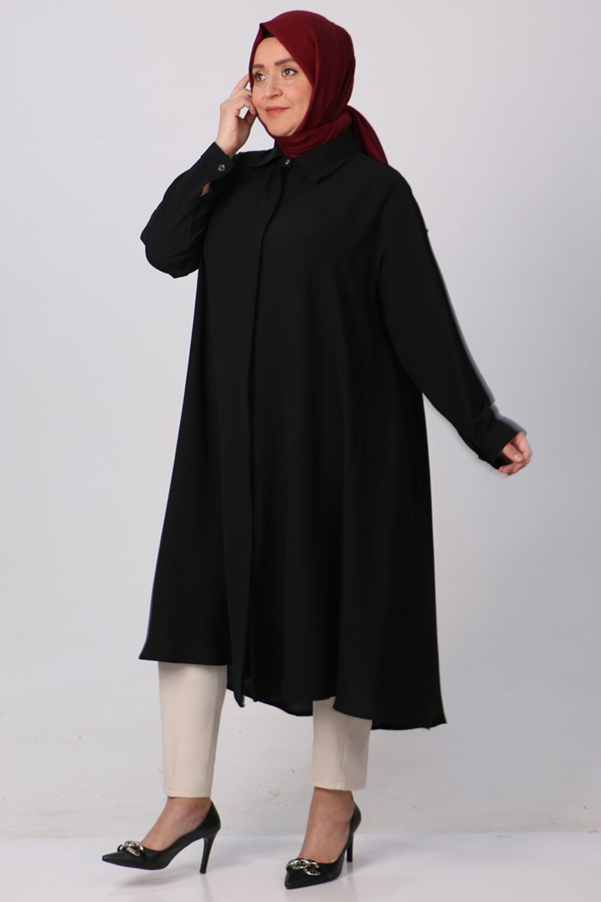 T-38038 Büyük Beden Mevlana Moskino Gömlek Tunik -Siyah 