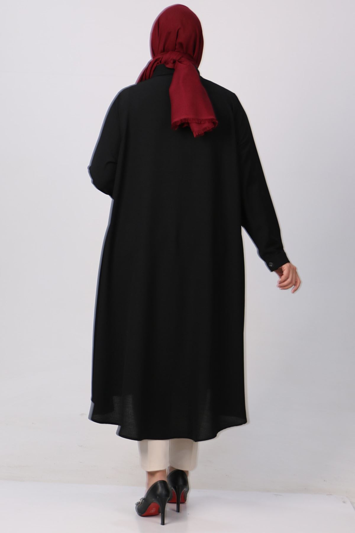 T-38038 Büyük Beden Mevlana Moskino Gömlek Tunik -Siyah 