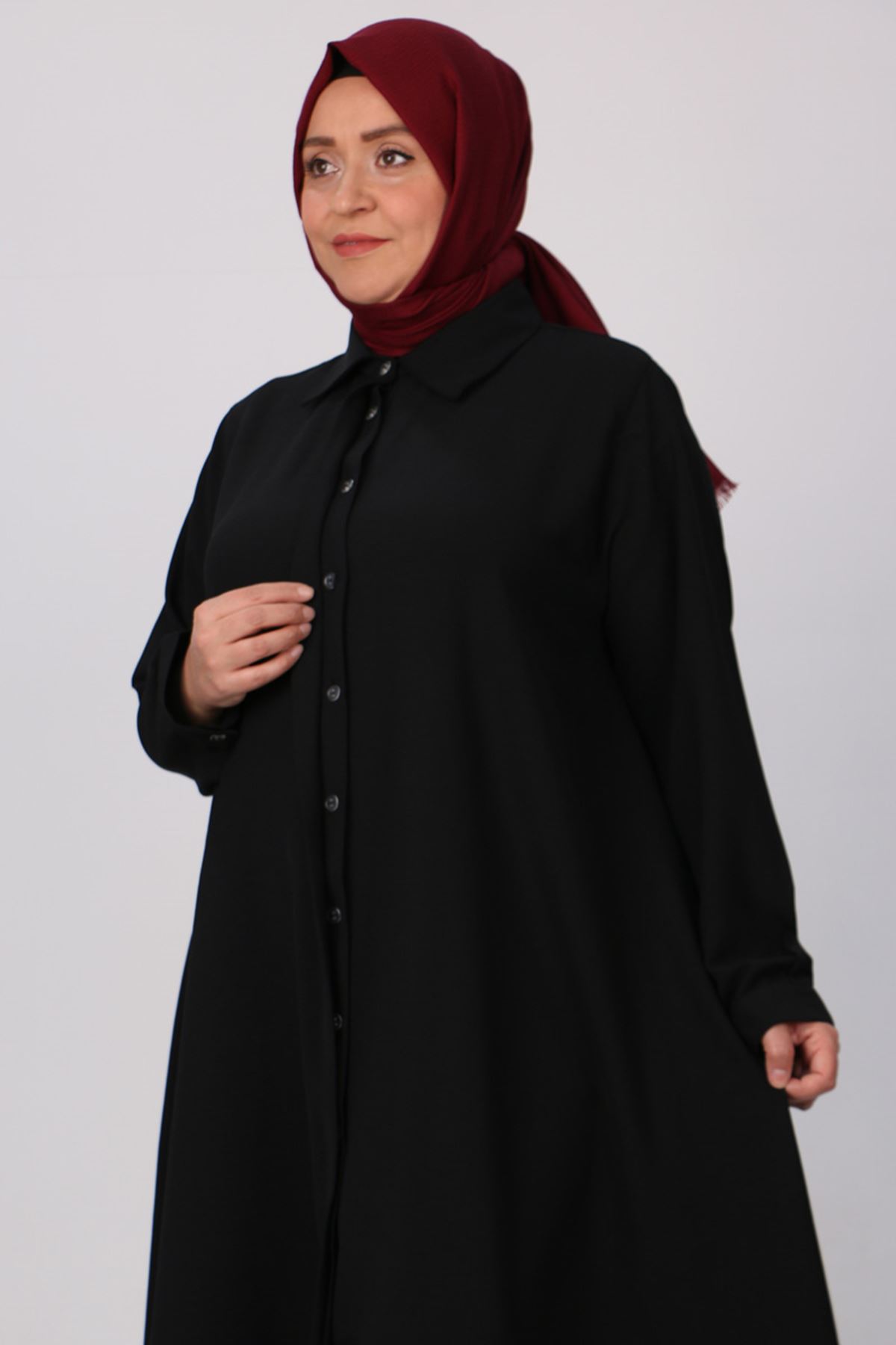 T-38038 Büyük Beden Mevlana Moskino Gömlek Tunik -Siyah 