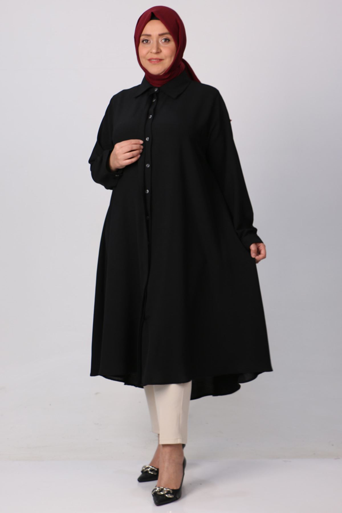 T-38038 Büyük Beden Mevlana Moskino Gömlek Tunik -Siyah 