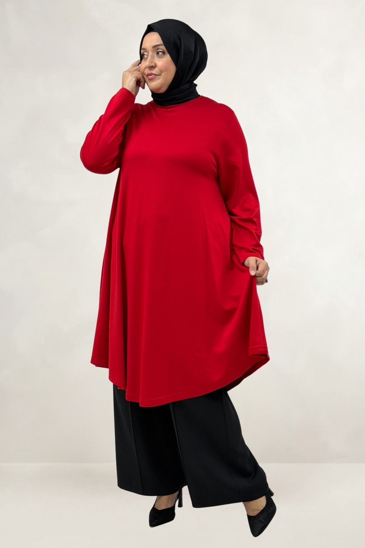 68090 Büyük Beden Modal Mevlana Tunik  - Kırmızı