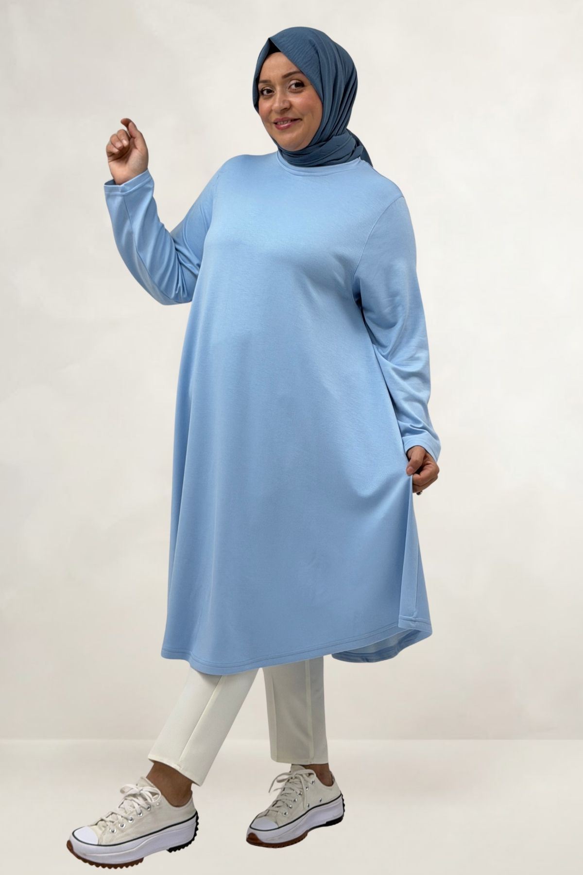 68090 Büyük Beden Modal Mevlana Tunik  - Bebe Mavi
