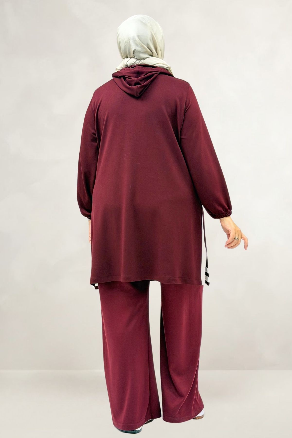 68098 Büyük Beden Şerit Detaylı Modal Tunik - Bordo