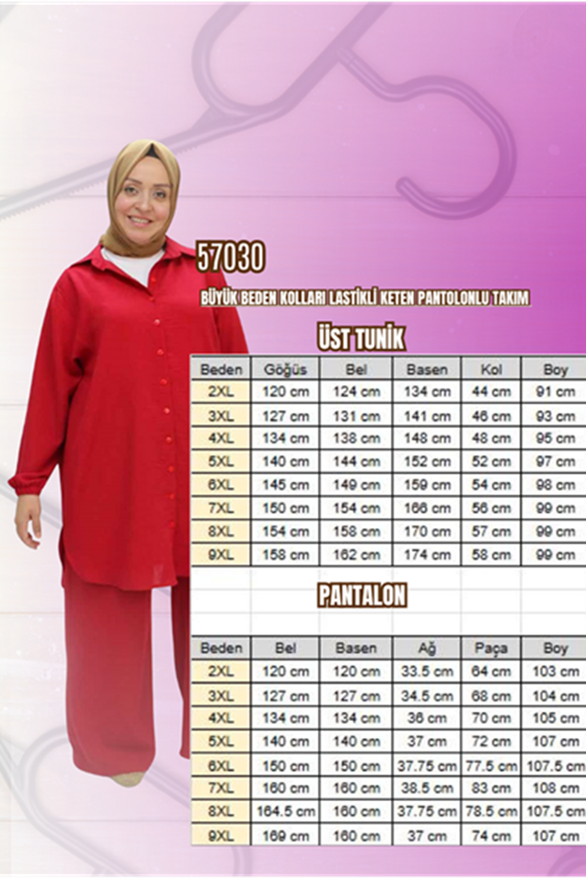 T-57030 Büyük Beden Düğmeli Keten Defolu Pantolonlu Takım - Siyah