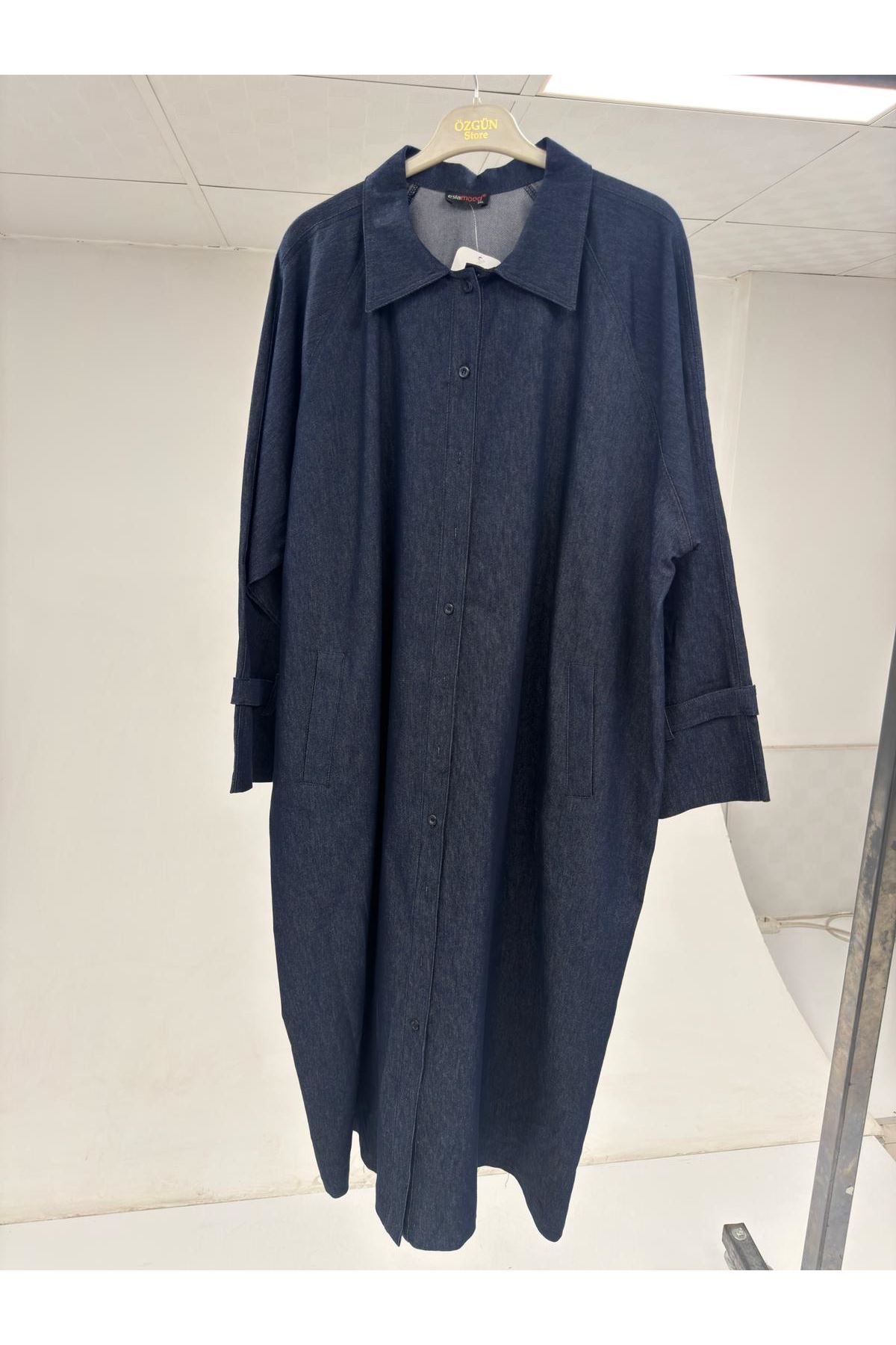 23041 Large Size Stone Printed Denim Jacket - Anthracite