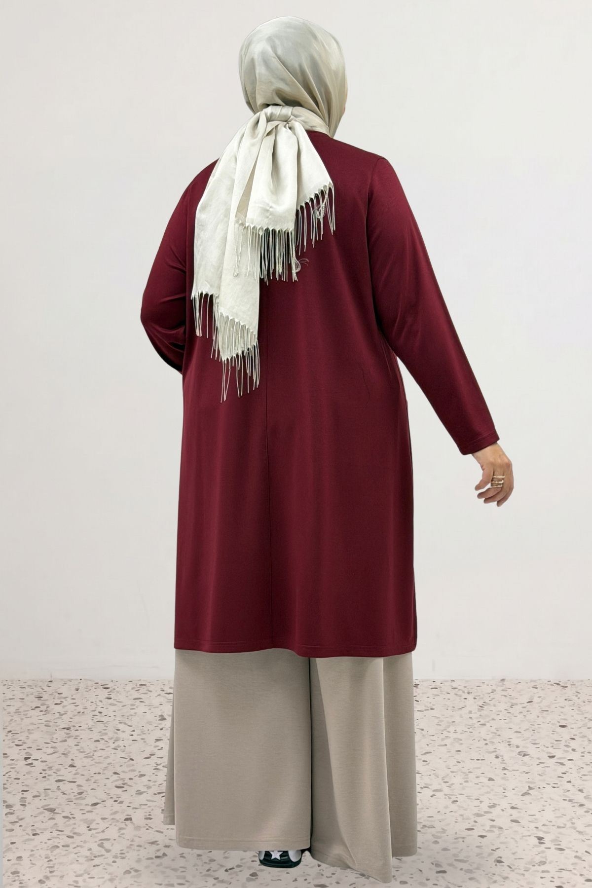 68086 Büyük Beden Eteği Oval Kesim Modal Tunik - Bordo
