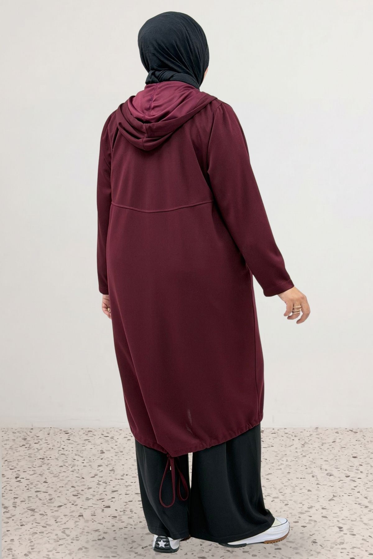 63028 Büyük Beden Boydan Fermuarlı Modal Ceket - Bordo