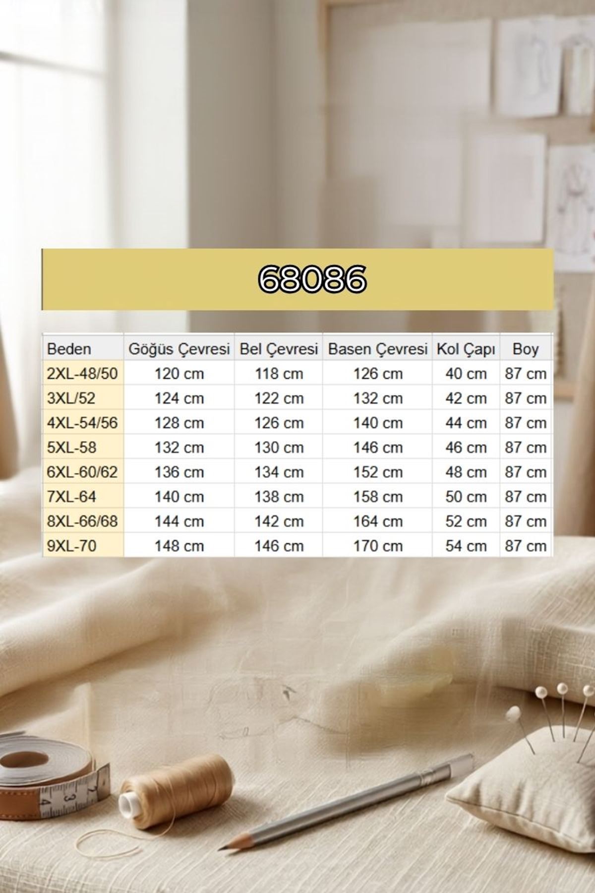 68086 Büyük Beden Eteği Oval Kesim Modal Tunik - Bej
