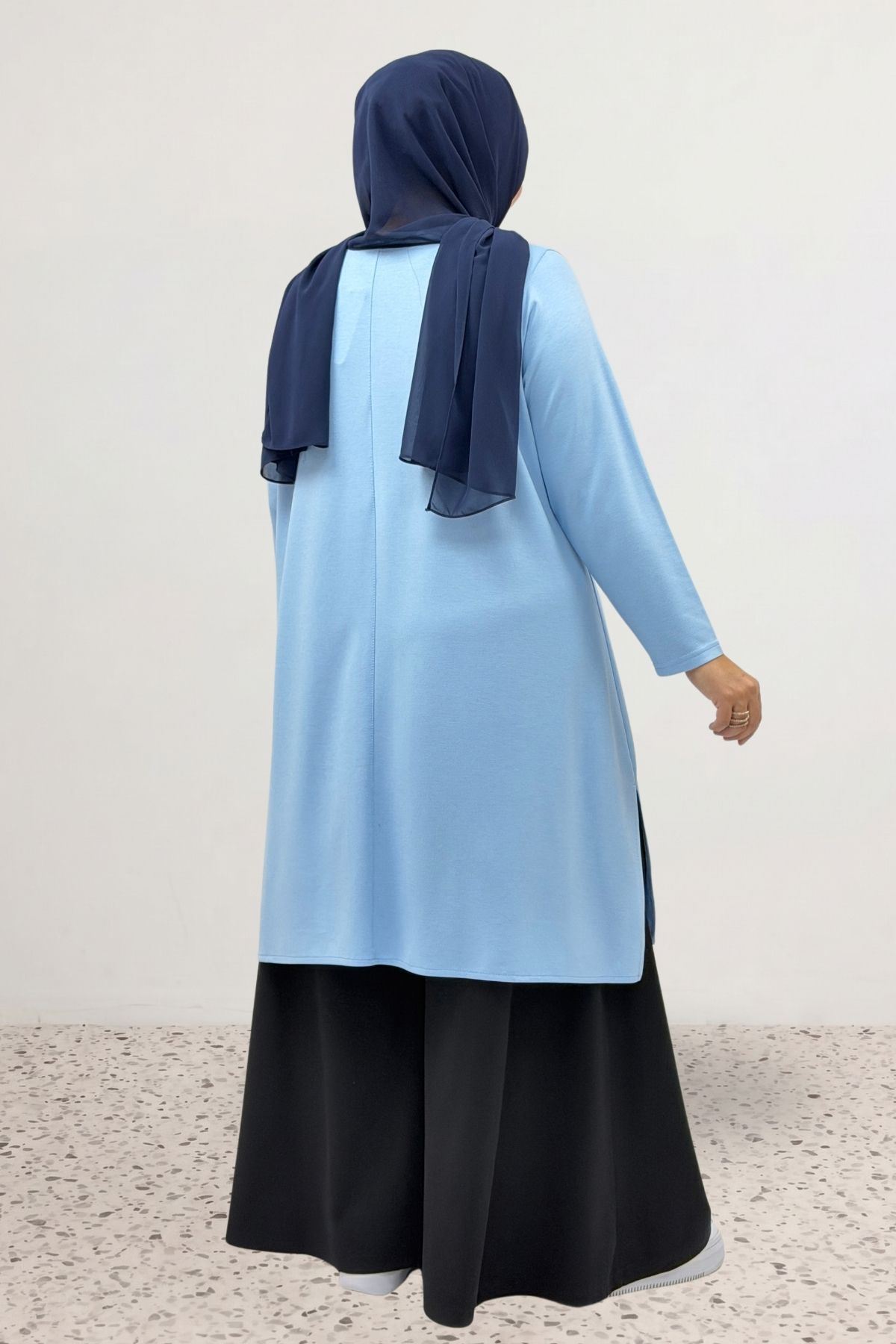 68106 Büyük Beden Eteği Oval Kesim Modal Tunik - Bebe Mavi