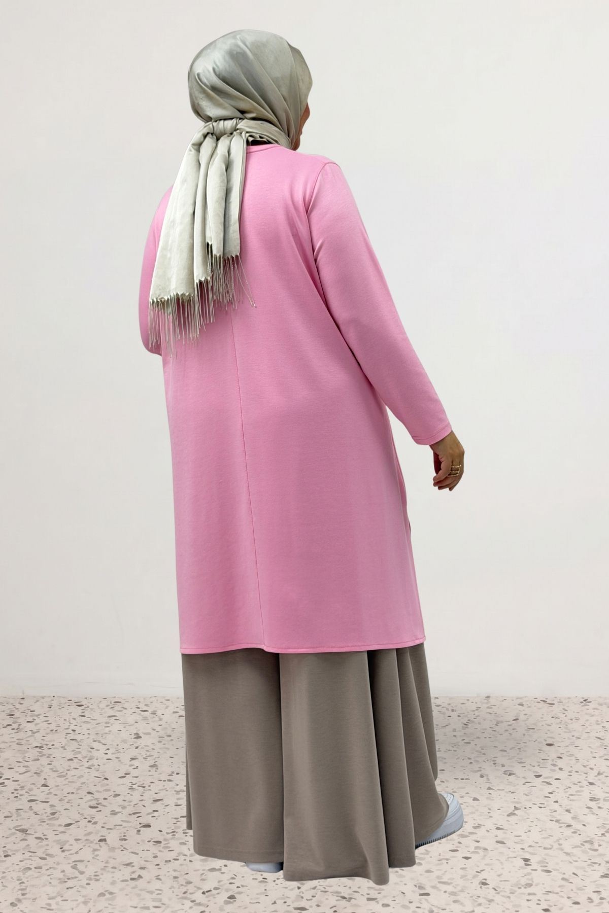 68106 Büyük Beden Eteği Oval Kesim Modal Tunik - Pembe