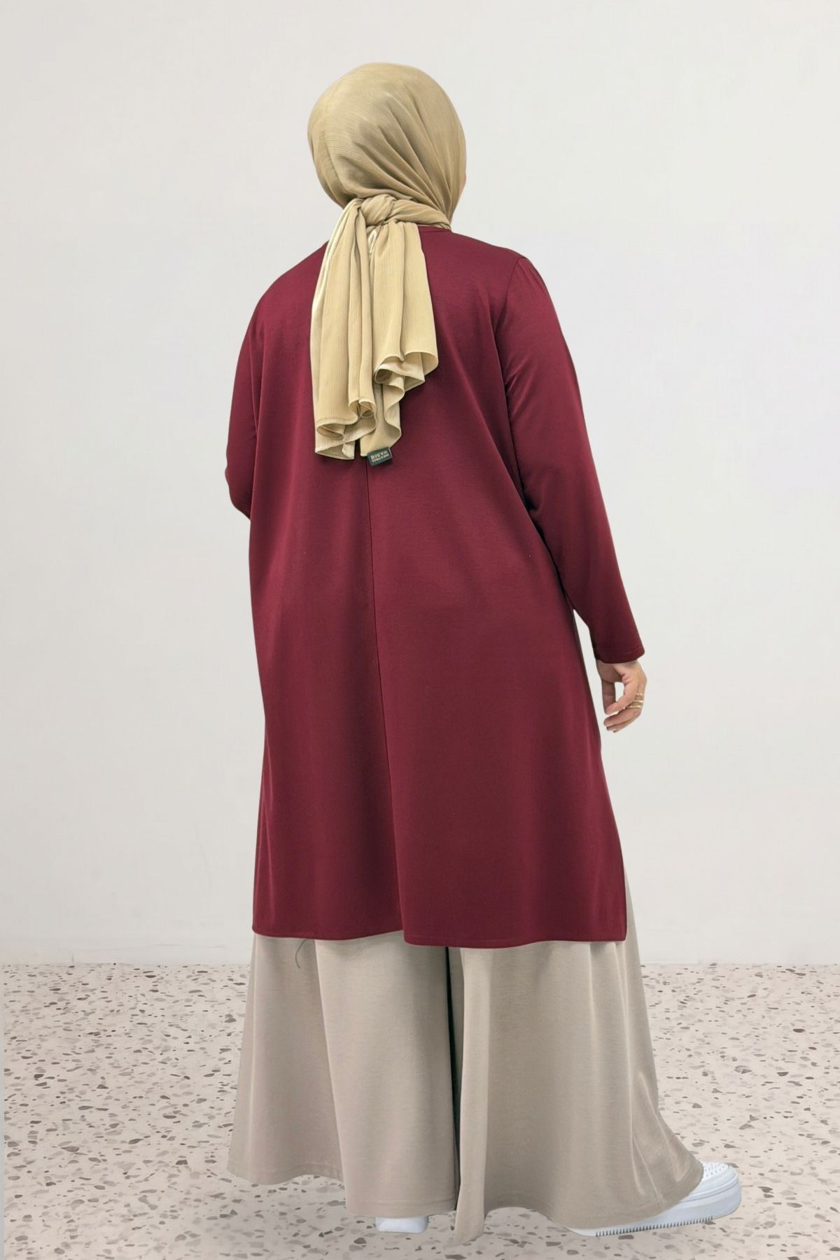 68106 Büyük Beden Eteği Oval Kesim Modal Tunik - Bordo